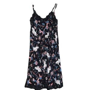 SKYE’S THE LIMIT Black Bird & Floral Pattern Slip Dress Size Small